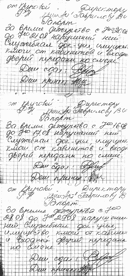 рапорты охранницы типографии